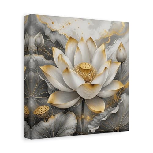 Tableau Lotus Doré et Gris 25 cm | Solution Déco pour Habiller un Petit Mur