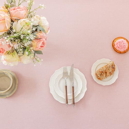 Nappe carrée texturée imperméable et infroissable rose clair pour une table protégée - 6