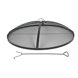 Relaxdays Funkenschutz für Feuerschale, Ø 90 cm, inkl. Schürhaken, mit Griff, rundes Funkenschutzgitter, Stahl, schwarz