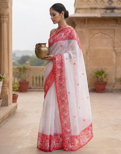 Image of SIRIL Women's Cotton Linen Printed, Zari Border One Minute Ready To Wear Saree With Unstitched Blouse Piece