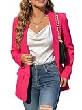 Nihsatin Women's Business Casual Blazer Lapel Collar Open Front Long Sleeve Jackets Hot Pink