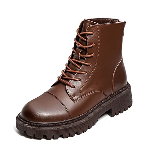 Femmes chaussures d'hiver : bottines moto à lacets en cuir véritable et bottes noires rétro