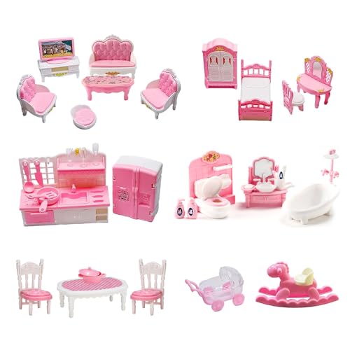 JOAASU Muebles Casa de Muñecas, 34 Piezas Mini Muebles de Casa de Muñecas, Juegos de Muebles en Miniatura, Juego de Muebles para Casas de Muñecas, Incluye Cocina, Sala, Dormitorio, Baño