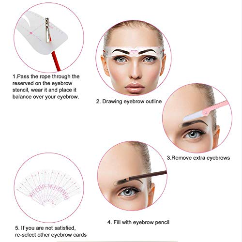 Linkinghome Eyebrow Stencil, 24 Eyebrow Shaper Kit, Reusable Eyebrow Template With Strap, 3 Minutes Makeup, Suitable for 98%