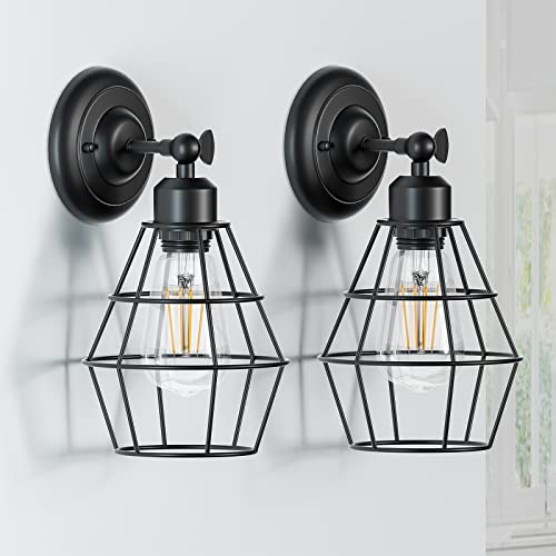 Elibbren Industrial Wall Sconce, 2 Pack, Vintage Wire Cage Wall Lighting Sconce, Farmhouse Wall Lighting Fixture For Bedroom, Headboard,Garage, Porch #TOP6