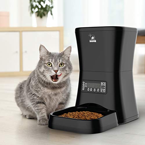 HICTOP Automatic Pet Feeder | Auto Pet Dog Timed Programmable Food Dispenser Feeder for Medium Small Pet Puppy Kitten - Portion Control Up to 4 Meals/Day 7L(Black)