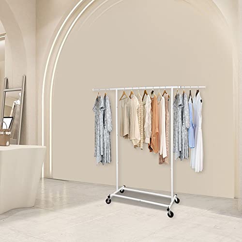 Fishat Freestanding Heavy Duty Metal Clothing Garment Rack Hanging Clothes On Lockable Wheels Mobile For Coats Dresses, Dorm Bedroom Home Balcony, Rolling Organizer Simple Standard Rod Portable, White #TOP6