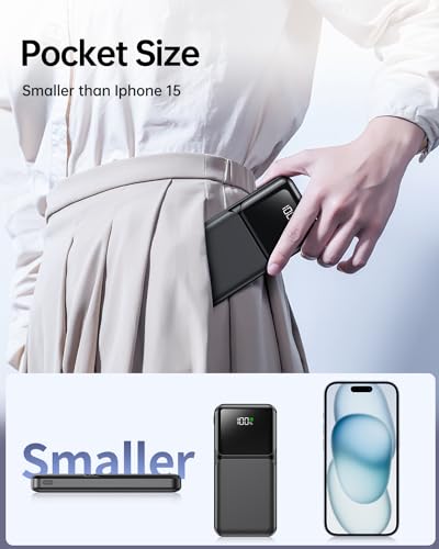 RONEGN Portable Charger with Built in Cable 20000mAh Fast Charging | Power Bank USB C Slim 22.5W LED Display Battery Pack 5 Outputs & 3 Inputs for Travel Essentials iPhone Samsung Phones Black - Image 6
