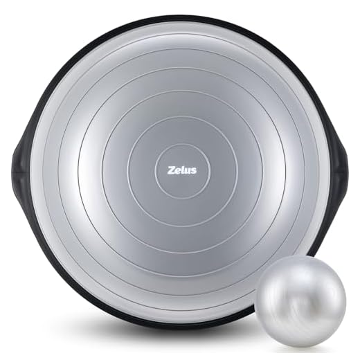 ZELUS Balance Ball, 26" Balance Trainer with Resistance Bands & Inflatable Yoga Ball, 660lb Half Exercise Ball for Home Gym Workouts, Half Yoga Ball Stability Ball for Core Strength Fitness, Gray