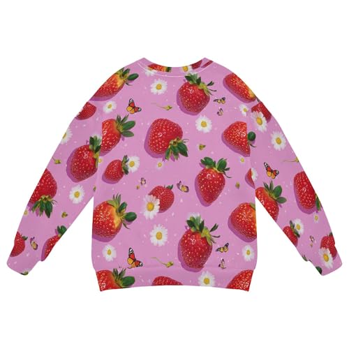 JUNZAN Fresh Strawberries Fruit Hot Pink Big Girls Hoodie Sweatshirt Long Sleeve Tops Clothing Shirts Camping 4T2