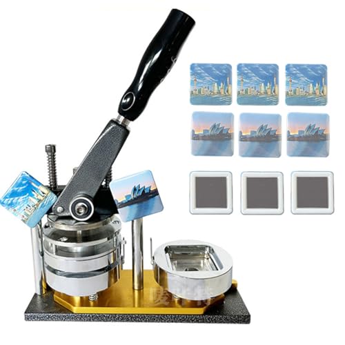 VNATWGOO Square 50x50mm Fridge Magnet Press Machine, for Photo Badge DIY Projects, Manual Crafting Tool, with 100pcs Components and Paper Cutter