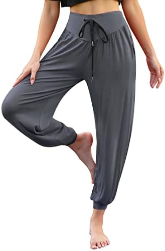 Terecey Yogahose Damen Lang Haremshose Pumphose Ballonhose Pluderhose | Lockerer Fit Leicht, 95 % Modal und 5 % Elasthan,mit praktischen Taschen,Elastischer Taillengürtel，für Urlau