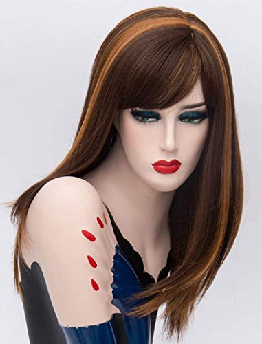 Yz Yuan Wig Medium Length Brown Straight Hair Color Mixed Synthetic For Women Girl Wantitall