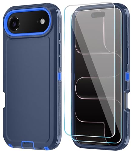 ouyncase Compitable with iPhone Air Case with HD Screen Protector, [2 in 1 ] Heavy Duty Protection Phone Case for iPhone Air 6.5" (DarkBlue)