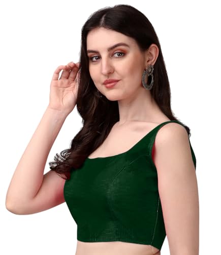 Pujia Mills Women's Deep Neck Silk Sleeveless Ready-Made Blouse