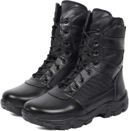 Image of Men's Genuine Leather Military Tactical Boots | High Ankle Army Commando Long Boots with Side Zip | Lightweight Trekking, Hiking & Outdoor Boots