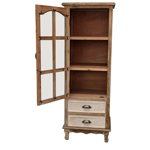 Image of LKTART 55 inch Tall Kitchen Pantry Cabinet,Narrow Storage Cabinet with Drawers | Solid Wood Frame;Farmhouse /French Country Narrow Corner Glass Display Cabinet;Narrow Storage Cabinet;Tall Accent Cabinet