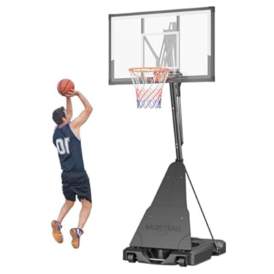 LotFun Basketball Hoop Portable with 44 Inch Shatterproof Backboard, 5.2-10FT Height Adjustable Basketball Goal System with Ball Return and Wheels for Youth/Adults Indoor Outdoor Pool