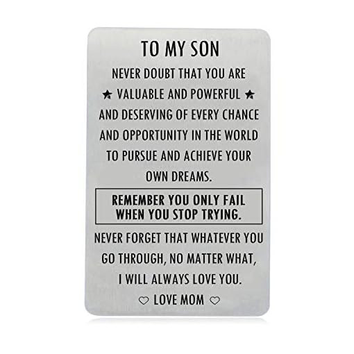 Inspirational Engraved Wallet Inserts to My Son from Mom, Gifts for Son with Motivational Quote, Wallet Insert Cards for Graduation Birthday Gift Ideas