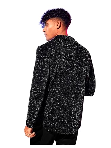 Floerns Men's Button Front Long Sleeve Glitter Lapel Collar Streetwear Shirt2