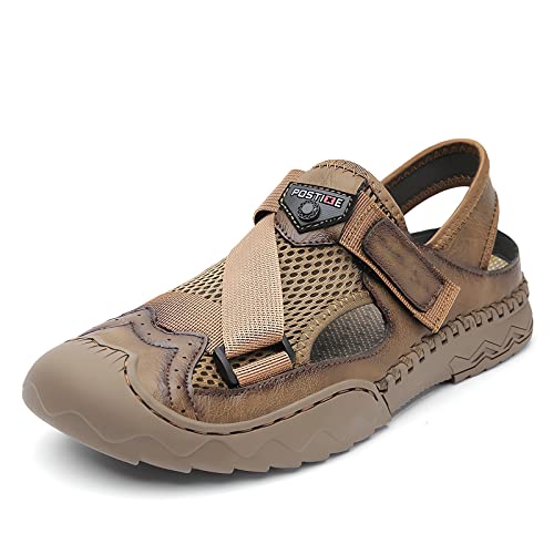 2023 Mens Closed Toe Leather Sandals,Mens Outdoor Sport Sandals Breathable Beach Shoes,Summer Casual Fisherman Sandal Walking Outdoor Beach Shoe Non-Slip Comfortable Casual3