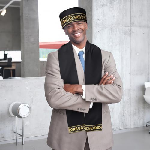 Image of Jiuguva 2 Pcs African Hats for Men Pattern African Kente Kufi Hats and Stole Sash for Black History