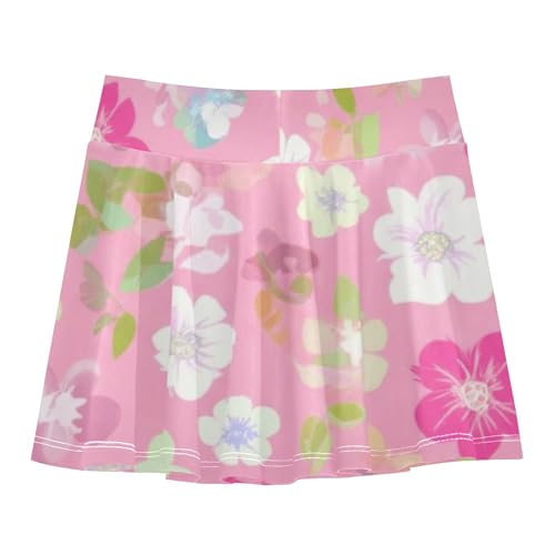 Pastel Flowers Clusters Soft Pink Tennis Skirts for Kids Floral Girls' Shorts Athletic Skorts Flowy Skort 4t2