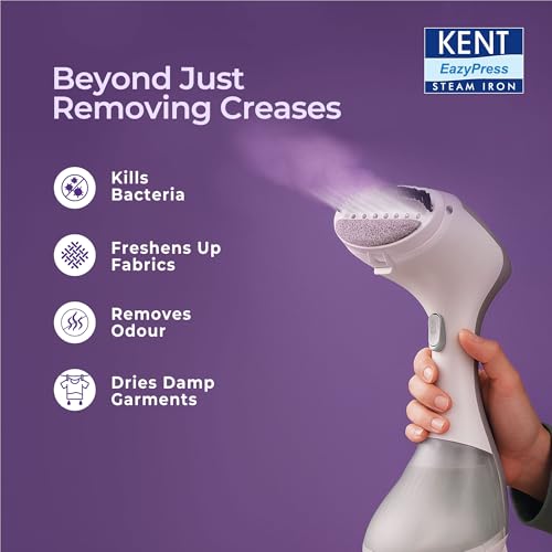 Image of KENT Swift Handheld Garment Steamer 1300 Watts | Ideal for Fabrics like Sarees, Suits, Jackets etc |Ceramic Coated Steam Plate |Continuous Steam Up To 30 Minutes |20 G /Min Steam |260ml Detachable Tank