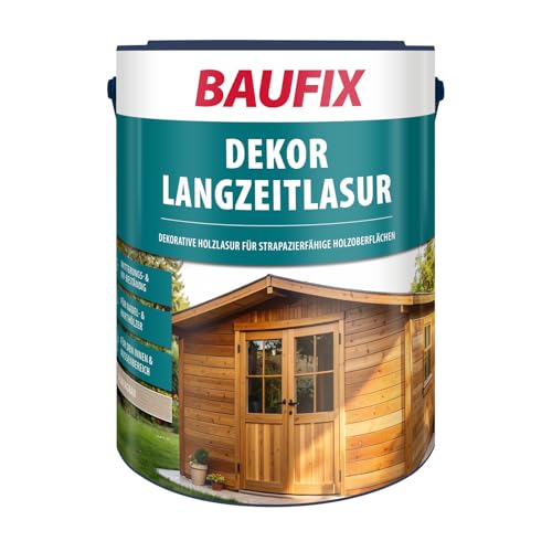 BAUFIX Dekor Langzeitlasur silbergrau, seidenglänzend, 5 Liter, Holzlasur, Holzschutzlasur für außen und innen, für viele Nadel-/Harthölzer