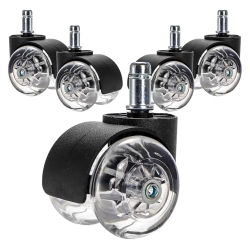 aichilra Set of 5 Office Chair Wheels, 2 Inch Heavy Duty Chair Castors, Universal Size Mute Rubber Chair Casters for Hard Floors, Carpet, Laminate and Tile, No Scratches, 11x22mm