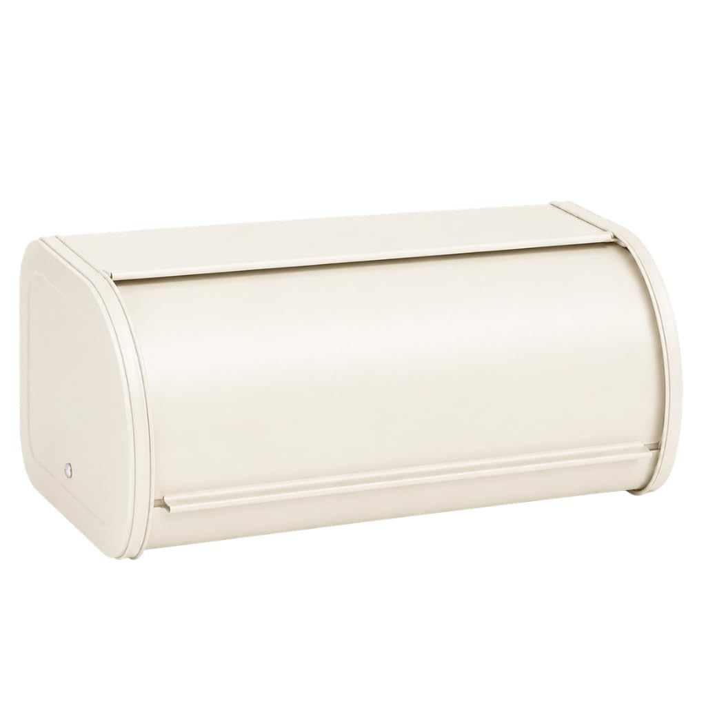 EHC Large Roll Top Bread Box Roll Top Lid, Metal Bread Bin Kitchen Storage Container, Cream, 44.5 x 27 x 17 cm