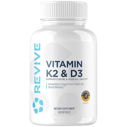 REVIVE MD Vitamin D3 & K2 Supplement for Women & Men, 5000 IU - Physician Formulated K2 & D3 Vitamin Supplement Supports Bone Health & Muscle Strength - Immune & Cardiovascular Support (60 Servings)