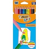 12 lápices triangulares de colores Fácil de sacar punta BIC Kids Tropicolors - Caja de 12 unidades, lápices de colores surtidos
