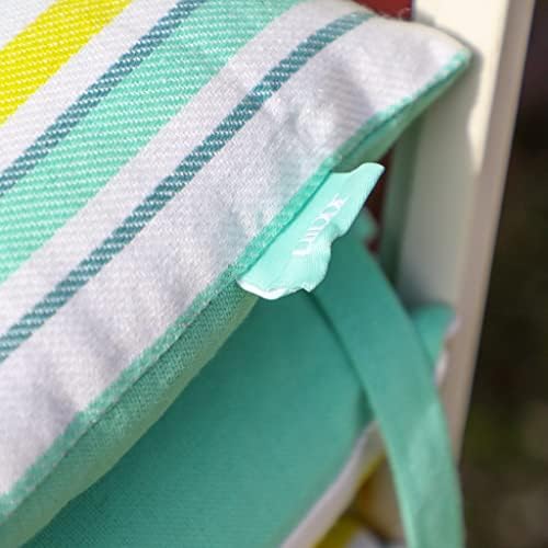 Set of 4 Garden Furniture Cushions Yellow & Green Striped Print Cotton Tie-On Dining Chair Seat Pads (CK15)