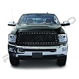Razer Auto Gloss Black Rivet Studded Frame Mesh Grille Complete Factory Replacement Grille Shell for 10-17 Dodge RAM Trucks 2500+3500+Heavy Duty