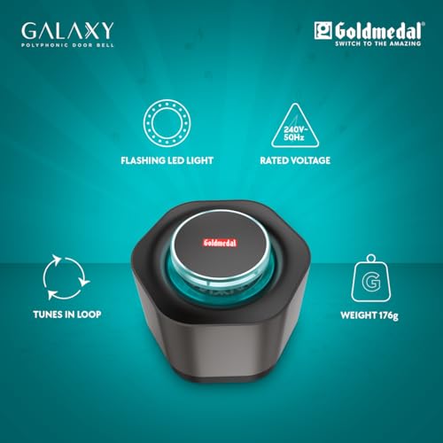 Image of Goldmedal Galaxy Slide Wired Door Bell | Calling Bell For Home | Door Bell for Office,School | Elegant Design With Flashing LED Light | Black | Ding Dong Melodies, Big Ben Chime & English Piano Tune, 3 Polyphonic Tunes, Bell For Home, Hotel Rooms - Black