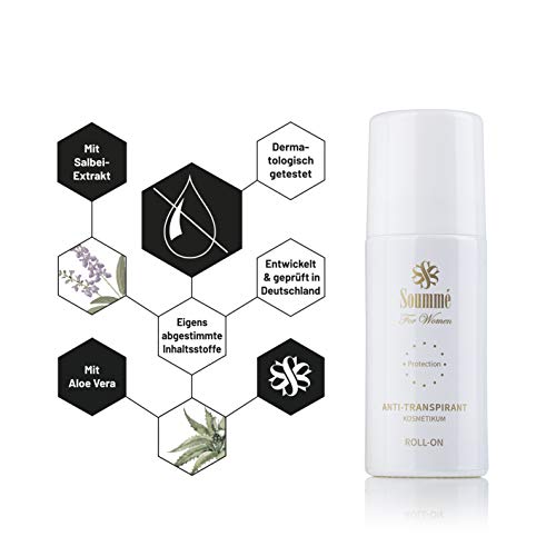 Soummé Antitranspirant Roll-On für Damen gegen starkes Schwitzen, 50 ml | Dermatologisch getestet, verschiedene Pflegestoffe