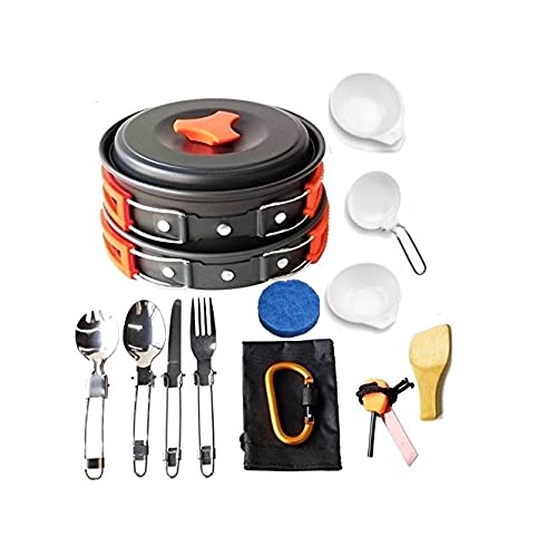 Lightahead 15 Pcs Camping Cookware Set Mess Kit Lightweight Compact & Durable Kit for Camping Hiking & Backpacking Outdoor Cooking