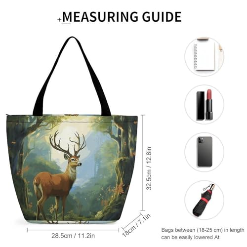 Tote Bag for Women Deer Forest Printed Large Women Casual Shoulder Bag Reusable Shopping Handbag Grocery Bags for Work Travel2