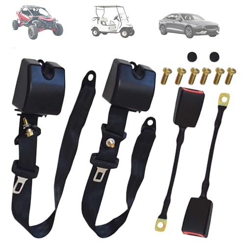 Mosheehdor 2PCS 3-Point Seat Belt Kit,Universal Adjustable Retractable Belts for Cars, Golf Cart, Go Kart, UTV, Minivan, Buggies,Pickup, SUV (Black)