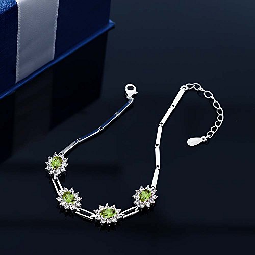Gem Stone King 925 Sterling Silver Green Peridot Tennis Bracelet For Women (4.00 Cttw, Oval 6X4Mm, Gemstone Birthstone, 7 Inch With 1 Inch Extender) #TOP3