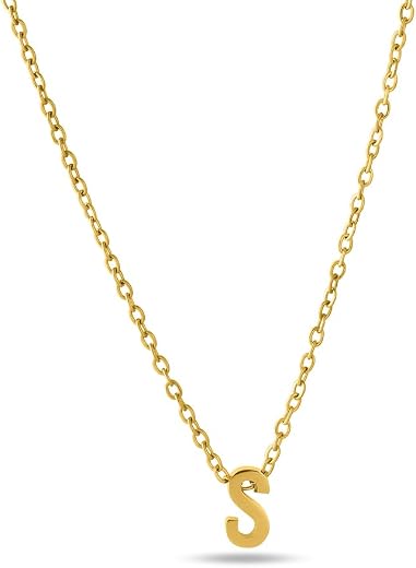 PALMONAS 18k Gold Plated Small Letter Necklace for Women - Gift for Girls &amp; Women | Waterproof &amp; Anti-Tarnish Necklace (In...