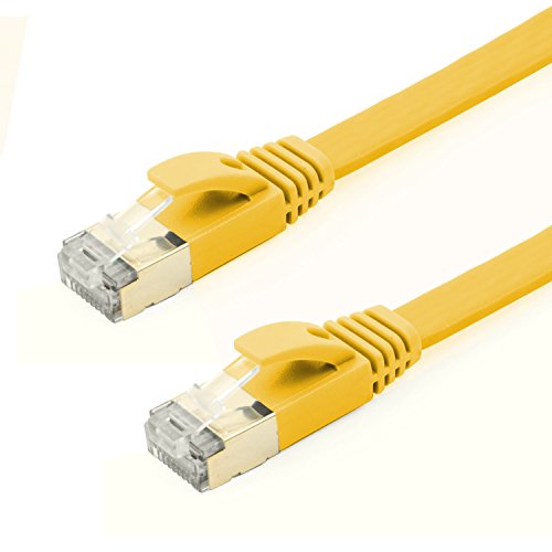 Buhbo cat7�t���b�g�C�[�T�l�b�g�P�[�u���V�[���hSTP�l�b�g���[�N�P�[�u��rj45 Snagless 32 AWG Cat 7 1 ft (5-Pack) BUB-CAT7-FLT-1FT-YLW-5P