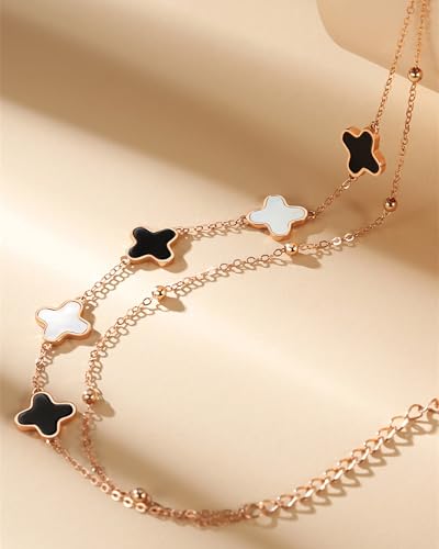 S925 Silver 14K Rose Gold plated Clover Lucky Bracelet for Women Green/Black/White/Red Flower Four Leaf Link Bracelets Trendy Jewelry Gifts for Women3