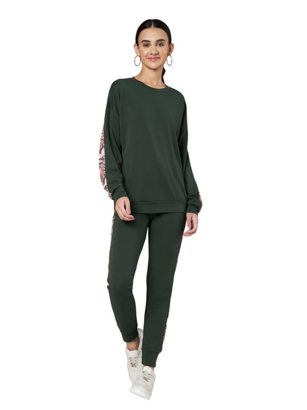 Image of DTR FASHION Cotton Blend Styled With Snake Skin Print On Sleeves Tracksuit | Co-ord Set For Women| Active Wear Suit Set For Women|