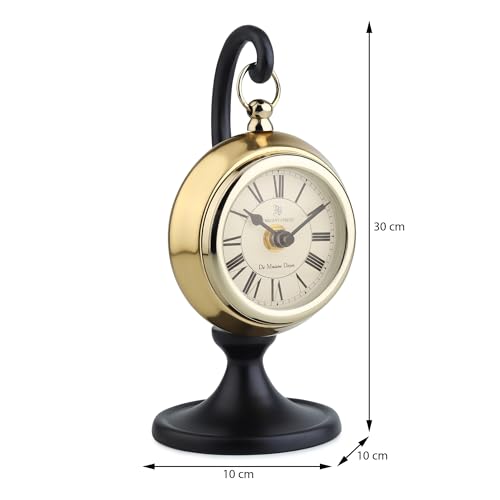 Image of Decor de Maison Brings Handcrafted Seishi Table Clock for KidsRoom, Living Room, Bedroom, Study Table|Classic Non-Ticking Tabletop Battery Operated Analog Desk Clock in Gold (10x10x30cm)