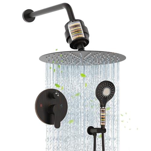 SunCleanse Shower System - 12 Inch Dual Filtered Rainfall Shower Head Combo- High Pressure 3 Spray Mode Showerhead-Included Rough in Valve and Trim Kit, Oil Rubbed Bronze