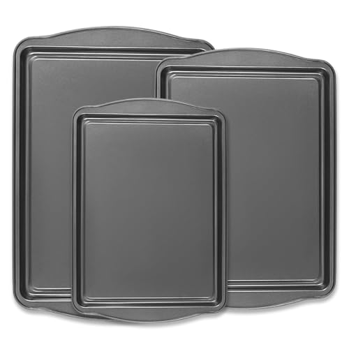 Funnydin Baking Pan Set of 3 - Carbon Steel Baking Sheets Set, 13/15/17 Inch, Nonstick Cookie Sheets for Baking, Rust & Warp Resistant & Stackable, Nontoxic & Heavy Duty & Easy Clean