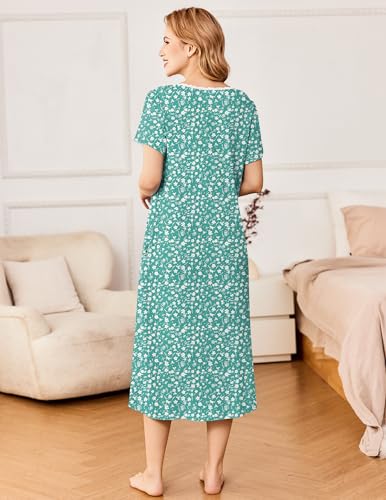 Image of Ekouaer Long Nightgowns for Women Short Sleeve House Dress with Pockets