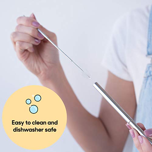 Flyby Portable Reusable Drinking Straws | Collapsible & Foldable Telescopic Stainless Steel Metal Straw Dispenser | Final Aluminum Case, Long Cleaning Brush, Silicone Tip | Pink | 2-Pack - Thumbnail 5